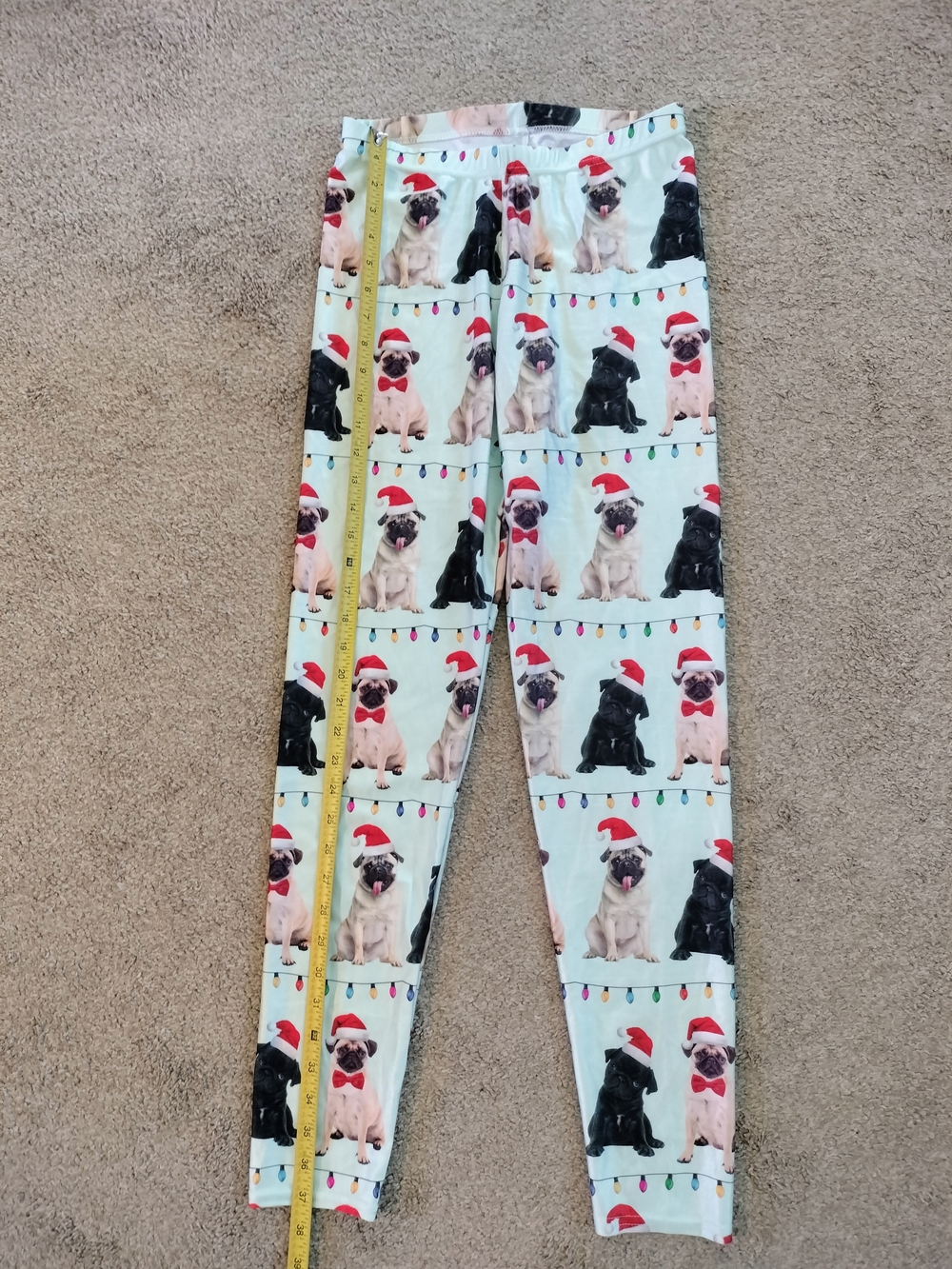 Festive Pug Print Leggings - Light Mint